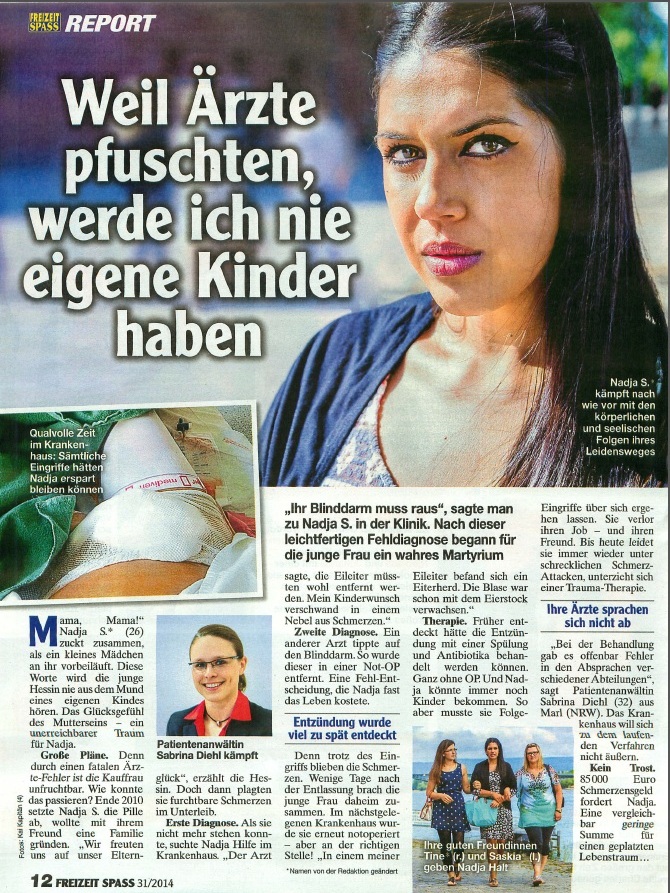 Freizeit Spaß vom 23.07.2014 Aerztepfusch keine Schwangerschaft moeglich Sabrina Diehl Medizinrecht Marl Oberhausen Kanzlei Patientenanwältin
